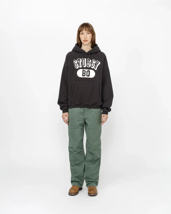 STUSSY 80 RELAXED BLACK HOODIE