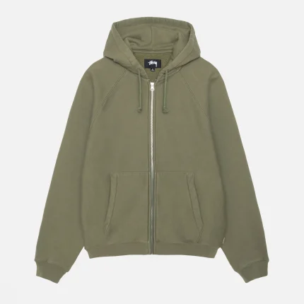 FLEECE RAGLAN ZIP OLVIE GREEN HOODIE