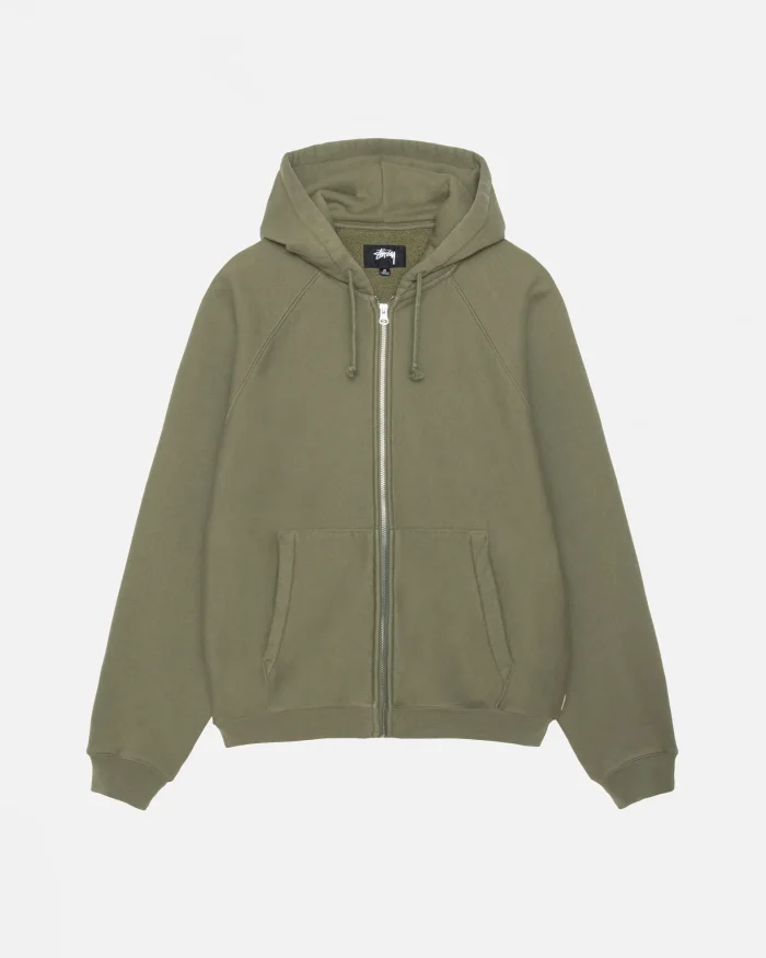 FLEECE RAGLAN ZIP OLVIE GREEN HOODIE