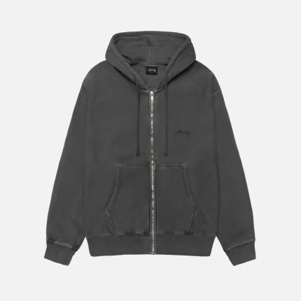 SMOOTH STOCK ZIP DARK GREY HOODIE PIGMENT DYED