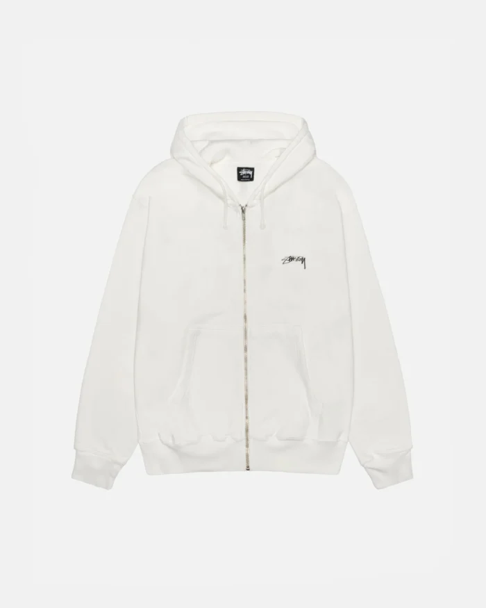 SMOOTH STOCK WHITE ZIP HOODIE PIGMENT DYED