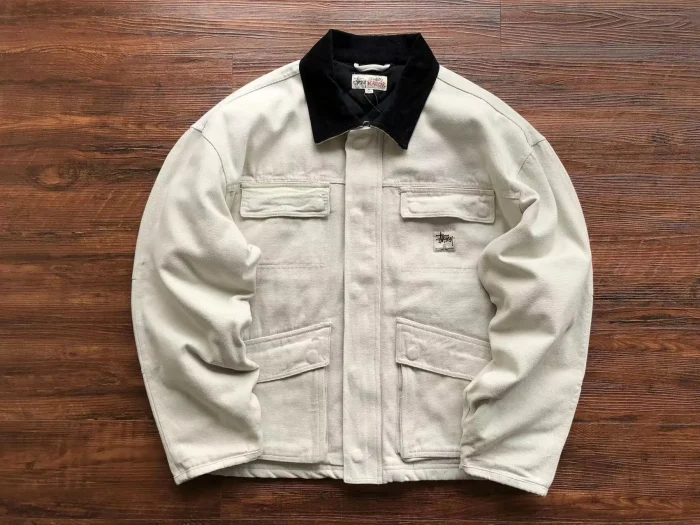 Stussy Men’s Black-White Washed Canvas Shop Jacket